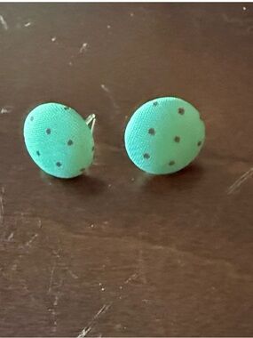 Turquoise Polka Dot Fabric Button Earrings